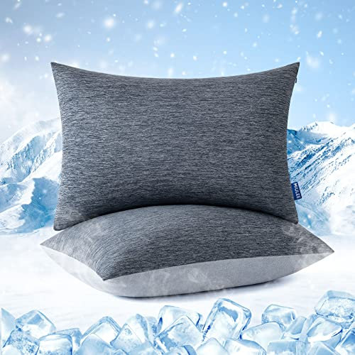 MIULEE 2er Set Kühlender Kissenbezug Atmungsaktiv Kühlkissenbezug für heiße Sommernächte Arc-Chill & Bambusfaser Doppeldesign Kühlkissen Kissenhülle hautfreundliche Kopfkissenbezüge 50x75 cm Grau