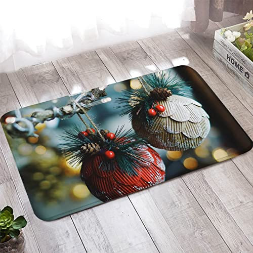 Banemi Türmatte Draussen, Teppich Flauschig 40X60cm Mehrfarbig Dekorative Kugeln Tannenzapfen für Wohnzimmer Schlafzimmer