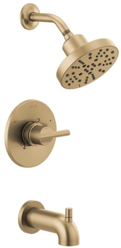 Delta Nicoli 14 Series H2Okinetic Bathtub and Shower Faucet Set, Brushed Gold Shower Head and Handle Set, Valve Trim Kit, Champagne Bronze 144749-CZ (Valve Included)