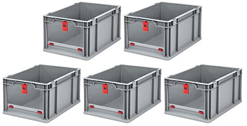 SparSet 5x Eurobox NextGen Insight Cover | HxBxT 22x30x40 | 20 Liter | Hoch/Rot | Eurobehälter, Transportbox, Transportbehälter, Stapelbehälter