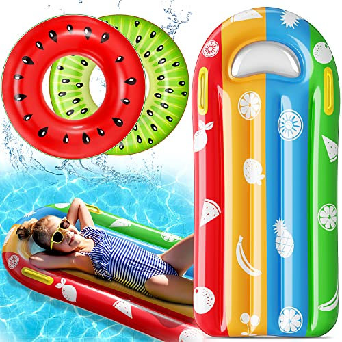 Subtail 3 Pack Pool Inflatables for Kids Adults - Fruits Inflatable Ring Pool Floats - Rainbow Stripes Lilo Pool Inflatables - Floats for Swimming Pool Toys for Children Summer Beach Float Party