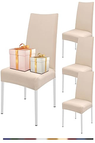 FIGOOO Stuhlhussen 4er Set Stretch Stuhlhussen für Esszimmerstühle Elastisch Moderne Universal Stuhlbezug für Restaurant Hotel Bankett Party Deko(Beige,4er Set)