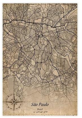 FISH DRAGATE Sao Paulo Vintage-Karte Poster Leinwand Poster Schlafzimmer Dekor Sport Landschaft Büro Zimmer Dekor Geschenk ohne Rahmen Stil 50 x 75 cm