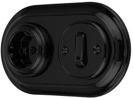 Unterputz Porzellan Retro Steckdose, Schalter, 2-fach, All-in-One, Serie PR1 schwarz