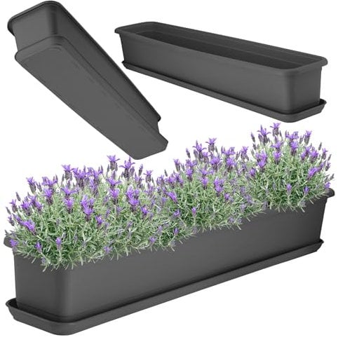 KADAX Jardinera con plato, jardinera de plástico para balcón, jardinera para interiores y exteriores, maceta para balcón, terraza, alféizar de ventana (80 cm, antracita)