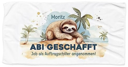 Herz & Heim® Personalisiertes Strand-Handtuch 100 x 180 cm (B/H) mit Aufdruck Faultier