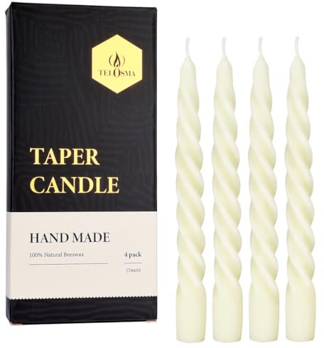 Bienenwachskerzen-Set, spiralförmig, tropffrei, lange Kerzenstäbe für Abendessen, Hochzeit, Party, Weihnachten, Heimdekoration, 19 cm hoch, Weiß, 4 Stück