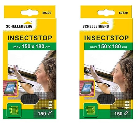 Schellenberg 50329 Zanzariera finestra per lucernario per tetto, zanzariere 150 x 180 cm con zip, montaggio senza foratura, incl. nastro di fissaggio (Confezione da 2)