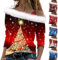 Sweatshirt Damen Ugly Christmas Sweater Wolle Yoga Shirt Damen Jacken Damen Weihnachten 3D Druck Plüsch Schulterfrei Langarm Pulli Shirt Mit Schulterriemen Xmas Weihnachtspullover Lustig (Blue, M)