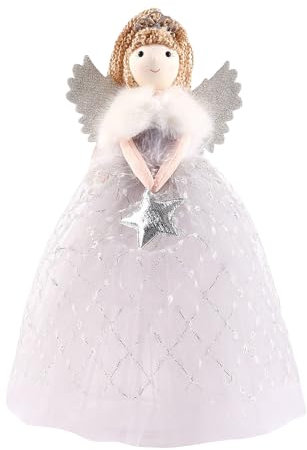 YTFSKFUI Angel Topper Christmas Tree Decorations, 26 * 15 cm Cute Plush Angel Christmas Tree Decorations, Xmas Creative Angel Topper, Angel for Kids Xmas Crafts (Grey)