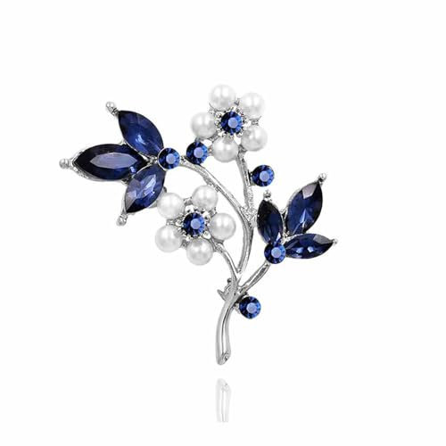 Wendalern Broche Fleur En Cristal Perle Broche Pétale De Cristal Bleu Broche Minuscule Perle Prune Bossom Broche Classique Plante Corsage Floral Broche Vêtements Accessoires Bijoux Pour Femmes Filles