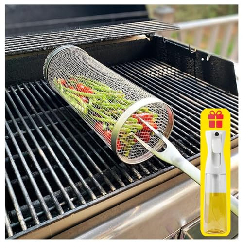 Plancha Acero Inoxidable Barbacoa, Ccesorios Barbacoa De Obra Parrilla Barbacoa, Adecuado Para Pescado, Verduras, Camarones, Carne (Viene Con Un Rociador De Aceite De 300ml),1pcs