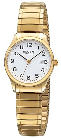 REGENT Damen Armbanduhr Analog Edelstahlarmband Gold URF1513 Analoguhr