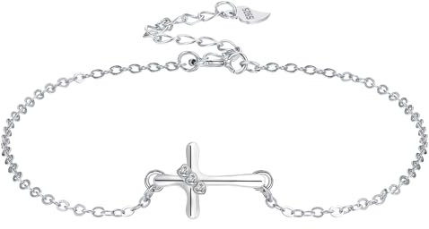 J.MUEN Bracciale Croce Donna Argento 925 con Cofanetto Regalo- Battesimo Regalo di Comunione