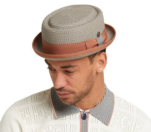 DASMARCA Mens Summer Paper Straw Skimpy Brim Retro Porkpie Hat, Grey, S