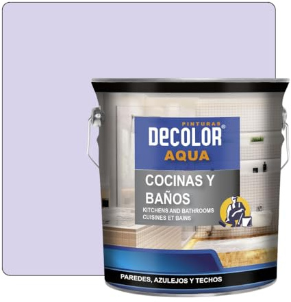 PINTURAS DECOLOR - Cocinas y Baños. Pintura Satinada al Agua para Azulejos, Paredes y Techos.(LILA SUAVE) 2,5 LT