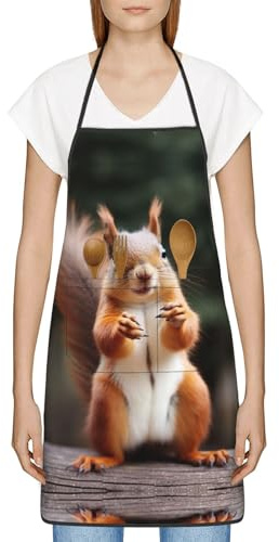 DUOTAOXX Küchenschürze mit Eichhörnchen-Motiv, wasserdicht, mit 2 Taschen, für Damen und Herren, Lustiges Eichhörnchen-Tier, Einheitsgröße