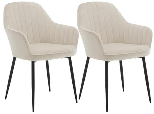 Klihome Dining Chair Set of 2, Wide Padded Velvet Chair with Back, Metal Legs, for Dining Room, Bedroom, Living Room, Dressing Table, Cream, K0016EZS-2-UK