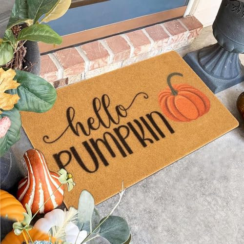 CaySep Hallo Kürbis-Fußmatte, rutschfest, Kokosfaser, Herbsternte, für die Haustür, Veranda, Rugs