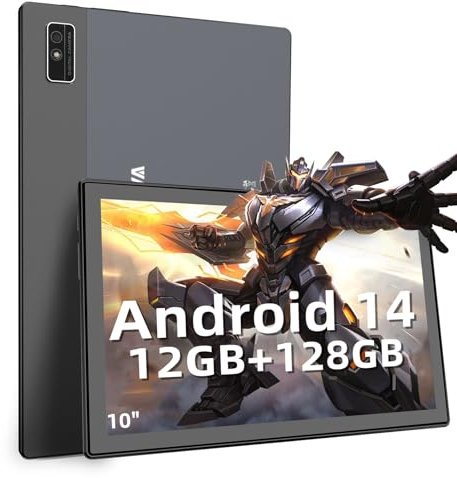 EagleSoar Tablet Android 14, 10 Pollici 12GB RAM+128GB ROM (TF 1TB), Processore Octa-Core, 2.4/5G WiFi, BT5.2, 10000mAh, 5+8MP, 1280x800 FHD IPS, Corpo in Metallo Opaco-Grigio