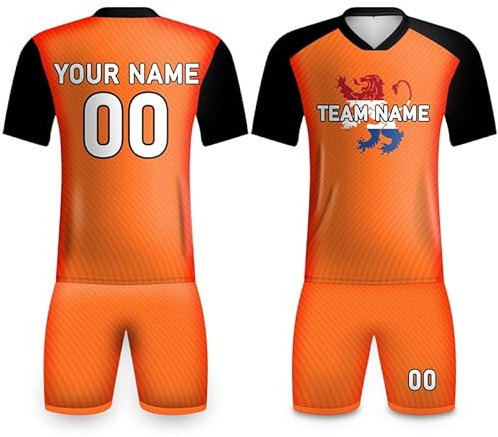 tiansiaben Niederländische Fußball-Sets für Herren, Erwachsene, Holland-Retro-Trainingsanzug, orangefarbenes Fußballtrikot und Shorts, Fußballtrikot 2024, Geschenk für Fans, Orange, 3XL