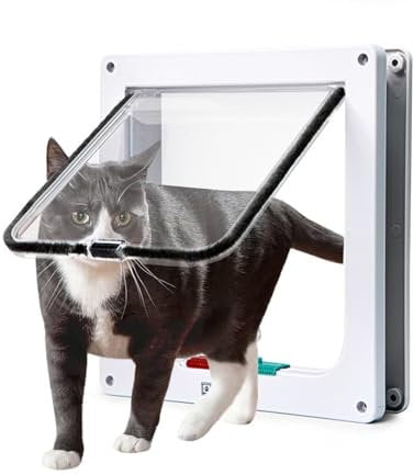 Cat Door for Windows, Two-way Entrance and Exit, 4 Way Locking Cat Flap Door, Waterproof Cat Flap Door, Cat and Dog House, Closure Panel included, For Pets Up To 10 kg, White, Medium,20 * 19 * 5.5CM