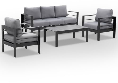LANOX Aluminium Lounge Möbel Outdoor Gartenmöbel Set Gartenlounge-Set Loungeset für 5 Personen Terrasse Balkon, wetterfest Sitzgruppe Essgruppe Gartengarnitur