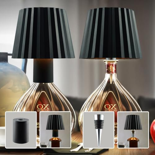 Flaschenlampe Aufsatz Led 2 Stück, Lampe für Flaschenhals Farbe und Helligkeit Einstellbar, Kabellose USB-Batterie Flaschen-Lampe, IP54 Wasserdicht Lampenschirm für Flaschen. Party, Hotel (Schwarz)
