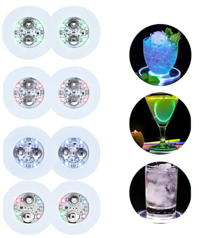 Coriver 8 Pack Led Cup Coasters, Light Up Coasters for Bottles, Waterproof Cup Stickers, Light up Coaster for Drinks Wine Liquor Glass Bar Party Kitchen