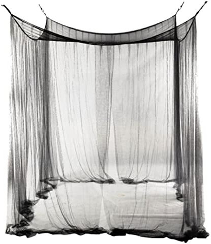 Schwarzes 4-Eck-Bettnetz, Baldachin, Moskitonetz für Bett, Hängebett, quadratisches Netz, Baldachin, Bettvorhänge, Bettwäsche