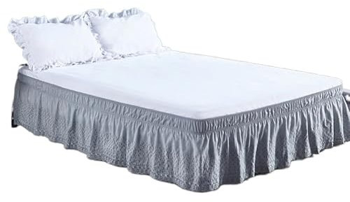 SkyjOy Cache Sommier Jupe de lit à Volants épais, Broderie Florale, œillet, festonnée, élastique, Anti-poussière, avec Premium Cache Sommiers(Gray,160x200x38cm)