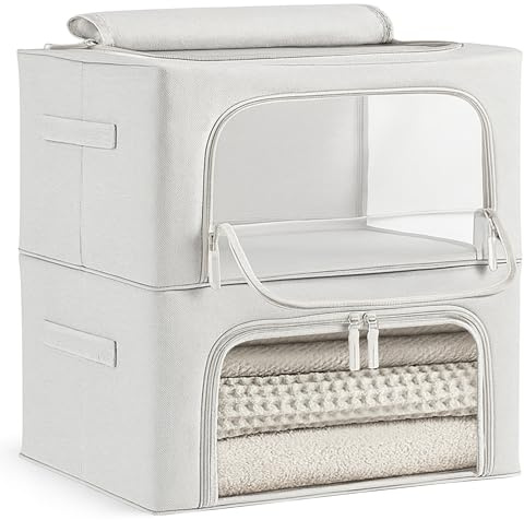 unycos – Aufbewahrungstasche【2 Stück | 24L】 Unterbett Aufbewahrungsbox mit Verstärkt Griff und Transparentes Fenster, Faltbare Organizer für Kleidung, Bettdecken, Decken (Grau; Iron Rod)