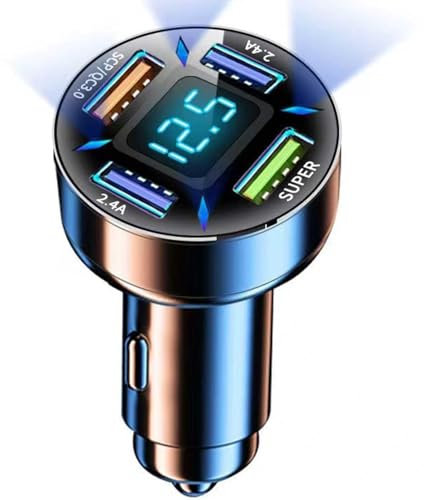 Uhngw Chargeur de voiture USB C,66w Adaptateur allume-cigare à charge rapide 4 ports USB PD QC 3.0 Chargeur de voiture | Affichage numérique à LED, en temps réel de la tension de la batterie, de