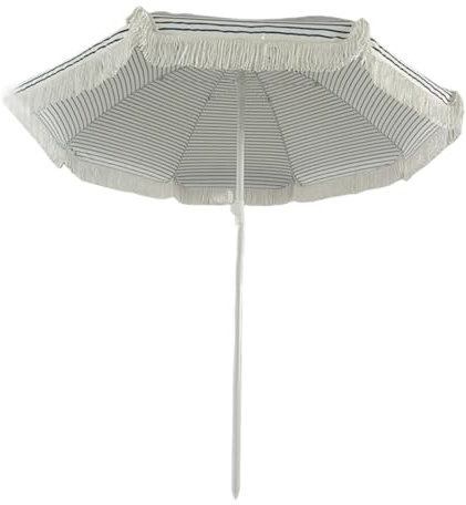 Petit parasol rond à rayures bleues et blanches de 2,1 m avec frange, petit parasol de plage pour piscine, terrasse, portable, voyage, vacances
