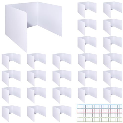Novelfun 24 Stück Trennwand für Schreibtisch Tragbarer Faltbare Schreibtischteiler Schule mit 72pcs Namensschildern für Bibliothek Schreibtisch Schule Büro - Weiß