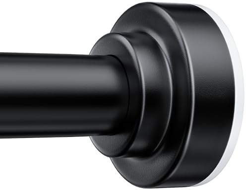 TEECK Tringle à rideau de douche à pression réglable de 81,3 à 203,2 cm, ne rouille pas, antidérapante, sans perçage, ne se plie pas, facile à utiliser, noir