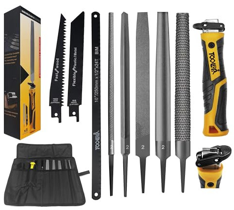 TOOLAN: File Set, File & Saw Set. metal file,metal files tools for steel,Professional Steel File Triangle/Flat/Half-Round/Round Files for MetalWoodPlastic,Woodworking, Blade Quick Change Mechanism