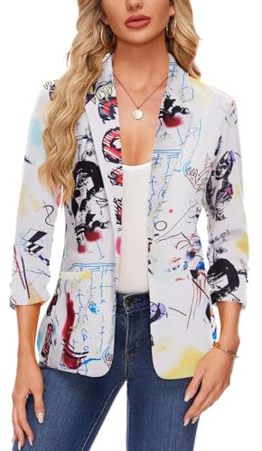 MINTLIMIT Giacca blazer da donna, color menta, manica increspata a 3/4, risvolto dentellato, un bottone, lunghezza standard, business e casual, taglia UK, X-graffiti, XL