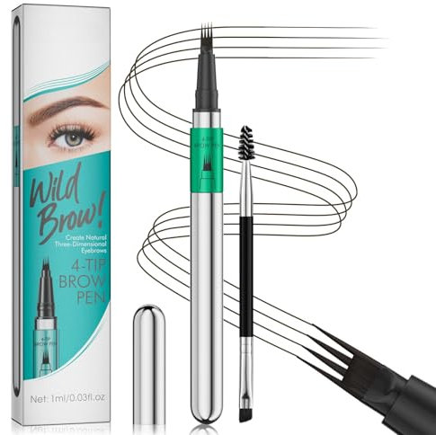 Eyebrow Pencil with Micro 4-Fork Tip - Black Brown Waterproof Microblading Eyebrow Pen - Upgrade Long Lasting Resistant To Smudging Liquid Brow Pencil - Natural Brow Pen For Beginners Makeup