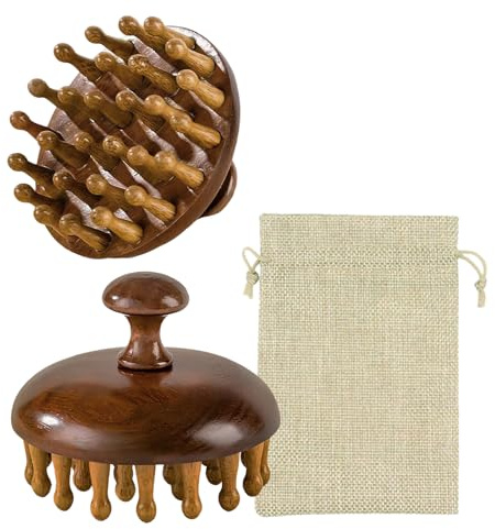 Spazzola per cuoio capelluto in legno | Massaggio naturale e crescita dei capelli con sacchetto, spazzola senza silicone per peeling e riduzione della forfora