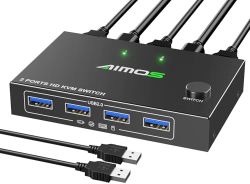 HDMI KVM Switch 2 Ports 4K@60Hz,Commutateur KVM HDMI pour 2 PC Partage 1 moniteur et Imprimante Souris Clavier,Plug and Play, 2 câbles USB Inclus