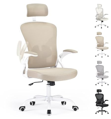 Farini Ergonomischer Stuhl mit Armlehne Büro Schreibtischstuhl mit Rollen Bequemer Home Office Stuhl, Khaki