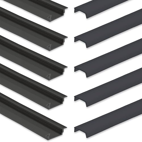 INNOVATE 5x LED Aluminium Profil 2m für LED Streifen bis 12mm Breite Aluprofil Unterputz indirekte Beleuchtung Profil Schwarz Einbauprofil inkl. Diffusor schwarz