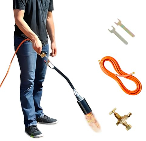 Avilia - Kit de soplete de gas profesional con encendido piezoeléctrico, regulador 0-4 bar, quemador de 60 mm, manguera de 10 m para trabajos intensivos en agricultura, construcción, industria, uso