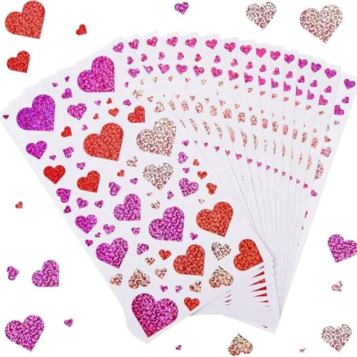 Teouuas 750 Stück Glitzer Herzform Sticker, 5 Größen, Liebe Aufkleber | Aufklebers mit Glitzer Moosgummi Herzen, Self-Adhesive Hearts Sticker, für Umschläge Geschenkverpackungen Scrapbooking Karten