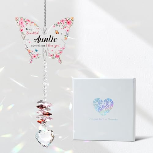 Auntie Gifts, Birthday Gifts for Auntie, for Auntie, Best Auntie gifts from Niece Nephew, Auntie, Butterfly Crystal Suncatcher Hanging Ornament Decoration