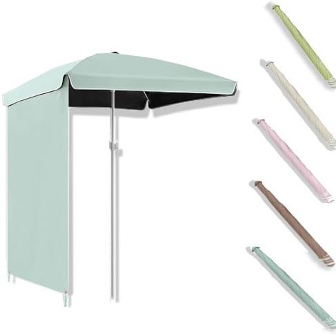 Parasol de plage réglable de 200 cm avec paroi latérale pour camping, terrasse, pique-nique, jardin, parasol bleu