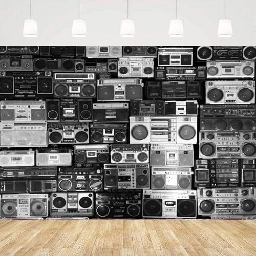 Vintage-Wand aus Radio-Boombox-Fotografie-Hintergrund, nostalgischer, altmodischer Verstärker, Musik, antiker Lautsprecher-Hintergrund 250x180CM