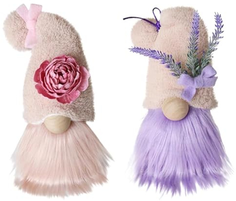 Pqahffowr 2 PCS Lavender Gnomes Decorations As Shown Plush Fabrics About 10.5x10.5x40cm for Home Spring Gnome Decor Handmade Swedish Tomte Dwarf Farmhouse Decor