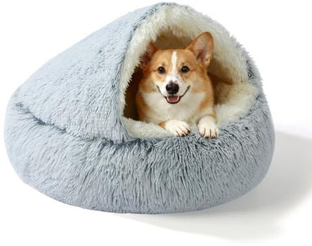 SUOXU Kompaktes 65 cm Hundebett – Verbesserte Aluminiumrandstütze und Abnehmbarer Rutschfester Boden, Thermisch selbstwärmender Plüsch für Hunde unter 10 kg/22 lbs – Gemütliche Decke mit zwe